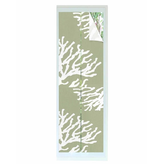 Window Privacy Film Coral Sage Green Stained Glass Window Film Decorative Sun Block Window Cover Coastal White Ocean Marine Nautical Beach Window Clings Static Sticker for Bathroom 23.6"x78.7"