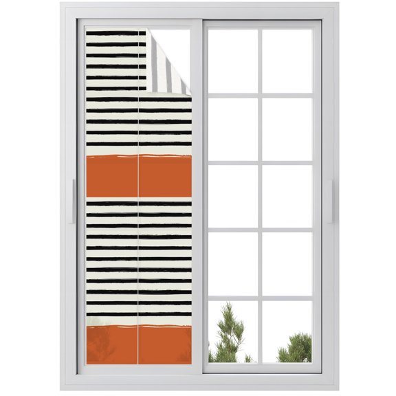 Window Privacy Film Country Black Stripes Stained Glass Window Film Decorative Window Cover Geometric Farmhouse Horizontal Striped Window Clings Static Adhesive Sticker for Bathroom 23.6"x78.7"
