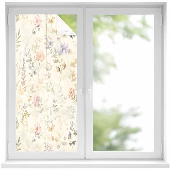 Window Privacy Film Country Flowers Stained Glass Window Film Decorative Sun Block Window Cover Spring Botanical Blooms Floral Herbs Window Clings Static Adhesive Sticker for Bathroom 19.6"x39.3"