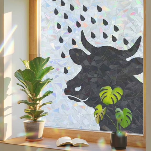 Window Privacy Film Cow Shower Stained Glass Window Film Funny Animal Shadow Rainbow Static Window Clings for Glass Windows Home Bathroom Living Room Office Glass Door Sticker 17.7"39.3"