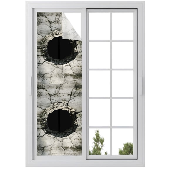 Window Privacy Film Cracked Wall Stained Glass Window Film Decorative Sun Block Window Cover Dark Hole Concrete Urban Industrial 3D Window Clings Static Adhesive Sticker for Bathroom 29.5"x118"