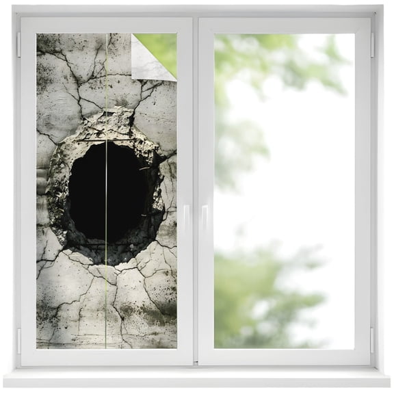 Window Privacy Film Cracked Wall Stained Glass Window Film Decorative Sun Block Window Cover Dark Hole Concrete Urban Industrial 3D Window Clings Static Adhesive Sticker for Bathroom 17.7"x39.3"