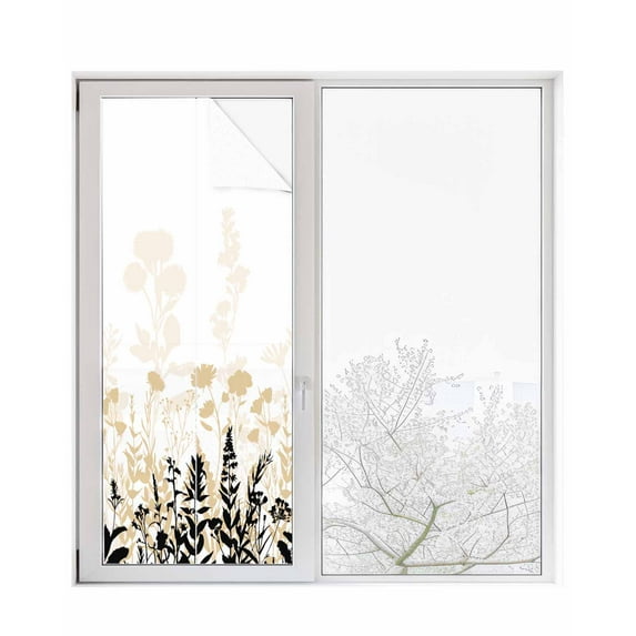Window Privacy Film Cream Flowers Stained Glass Window Film Decorative Sun Block Window Cover Country Pastoral Spring Floral Herbs Window Clings Static Adhesive Sticker for Bathroom 29.5"x78.7"