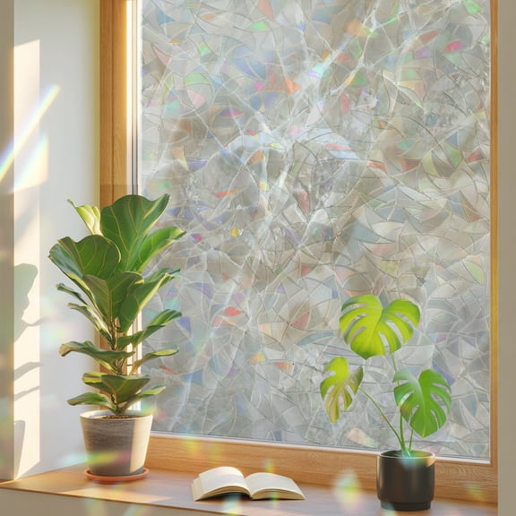 Window Privacy Film Cream Marble Stained Glass Window Film Beige Stone Abstract Art Rainbow Static Window Clings for Glass Windows Home Bathroom Living Room Office Glass Door Sticker 17.7"39.3"