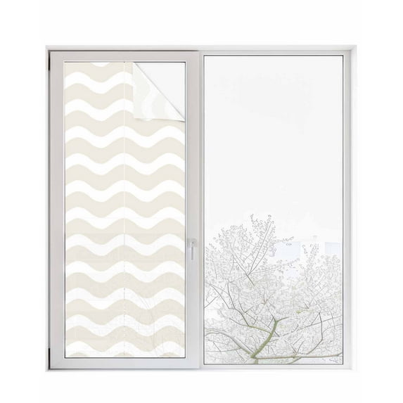 Window Privacy Film Cream Striped Stained Glass Window Film Decorative Sun Block Window Cover Modern Abstract Water Ripple Solid Color Window Clings Static Adhesive Sticker for Bathroom 23.6"x59"