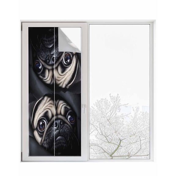 Window Privacy Film Cute Dog Stained Glass Window Film Decorative Sun Block Window Cover Black Pet Retro Picture Window Clings Static Adhesive Sticker for Bathroom 23.6"x59"