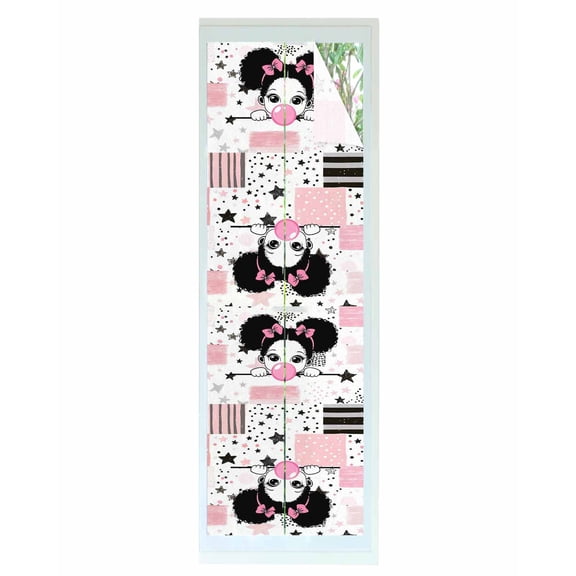 Window Privacy Film Cute Girl Stained Glass Window Film Decorative Sun Block Window Cover Pink White Cartoon Funny Star Striped Plaid Window Clings Static Adhesive Sticker for Bathroom 17.7"x78.7"