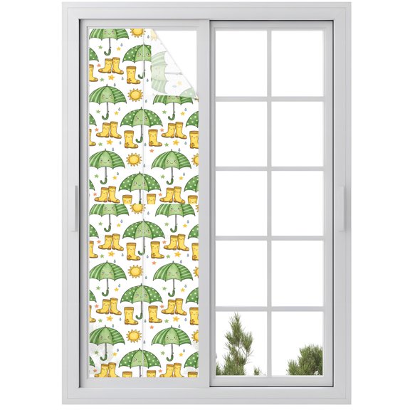 Window Privacy Film Cute Green Umbrella Stained Glass Window Film Decorative Sun Block Window Cover Cartoon Rain Boots Window Clings Static Adhesive Sticker for Bathroom 29.5"x118"