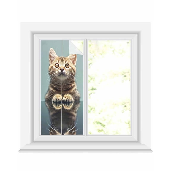 Window Privacy Film Cute Lovely Cat Stained Glass Window Film Decorative Sun Block Window Cover Modern Art Mirror Image Pet Window Clings Static Adhesive Sticker for Bathroom 19.6"x39.3"