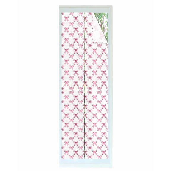 Window Privacy Film Cute Pink Bow Stained Glass Window Film Decorative Sun Block Window Cover White Sweet Modern Watercolor Window Clings Static Adhesive Sticker for Bathroom 29.5"x118"