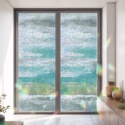 Window Privacy Film Cyan Abstract Texture Stained Glass Static Cling 35x79inch, Gradient Color Oil Painting Art Rainbow Window Film Glass Sticker for Bathroom Bedroom Home