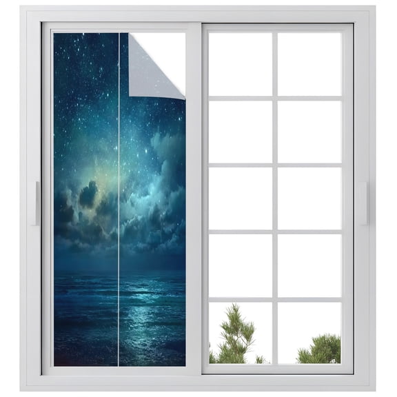 Window Privacy Film Dark Blue Sky Stained Glass Window Film Decorative Sun Block Window Cover Night Star Cloud Mysterious Sky Window Clings Static Adhesive Sticker for Bathroom 23.6"x59"