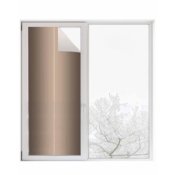 Window Privacy Film, Dark Brown Ombre UV Sun Blocking Window Tint Film Heat Control One Way Blackout Window Film, Modern Abstract Gradient Color Art Non Adhesive Static Cling Sticker 29.5x78.7 In
