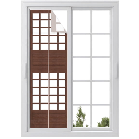 Window Privacy Film Dark Brown Wood Screen Stained Glass Window Film Decorative Sun Block Window Cover Farmhouse Country Wood Frame Window Clings Static Adhesive Sticker for Bathroom 23.6"x78.7"