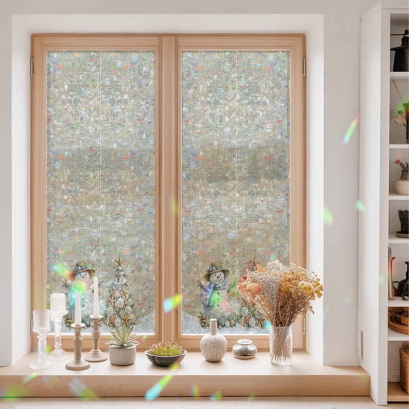 Home Ra Window Privacy Film Decorative, Beige Coastal Christmas Stained Glass ...
