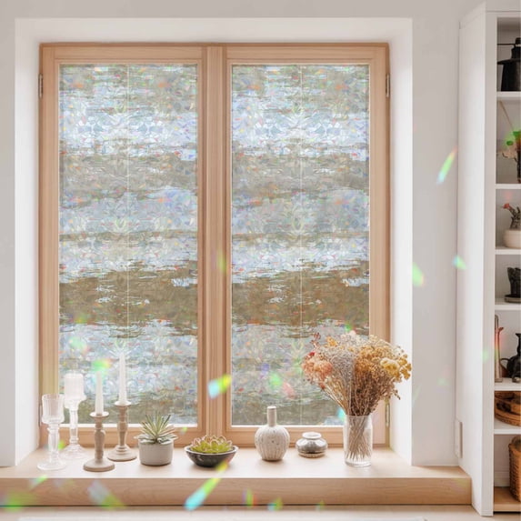 Window Privacy Film Decorative, Beige Stained Glass Window Film for ...
