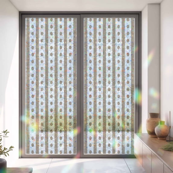 Window Privacy Film Decorative, Beige Vertical Striped Stained Glass ...