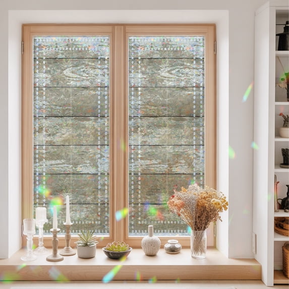 Window Privacy Film Decorative, Beige White Brown Wooden Stained Glass ...