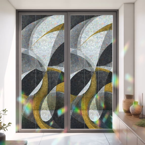 Yellow Shop Front Window Privacy Film Decorative, Black Grey Yellow Stained Glass Window ...