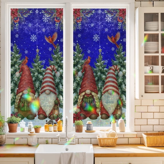 Tree Staining Window Privacy Film Decorative, Blue Christmas Gnomes Stained Glass ...