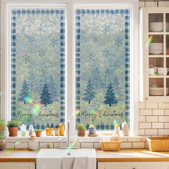 Tree Staining Window Privacy Film Decorative, Blue Christmas Tree Stained Glass ...