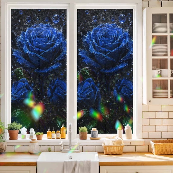 Doog Spring Window Privacy Film Decorative, Blue Roses Stained Glass Window Film ...