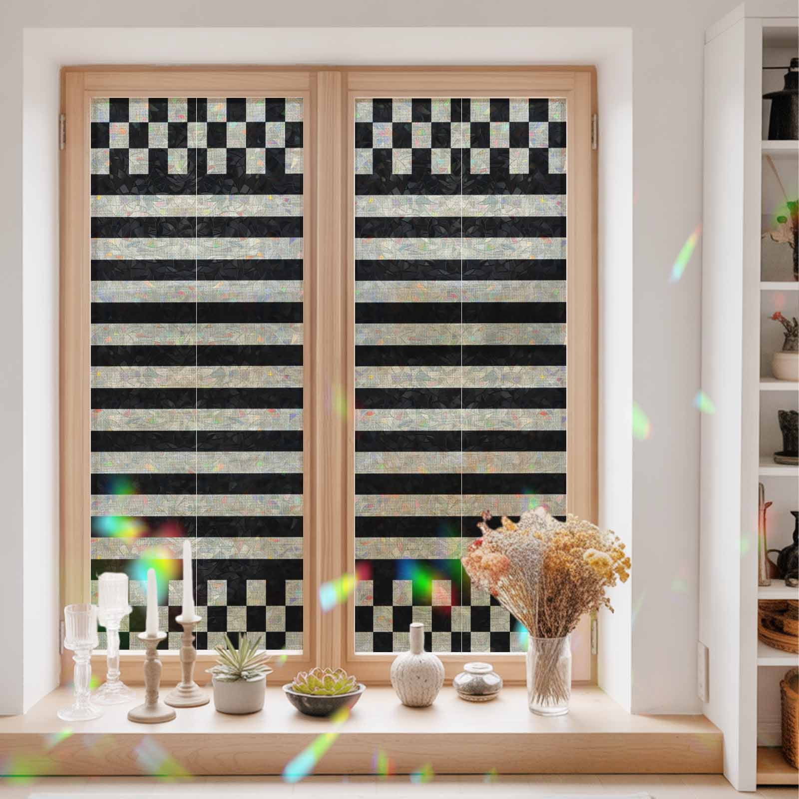 Window Privacy Film Decorative, Brown Black Stripes Stained Glass ...