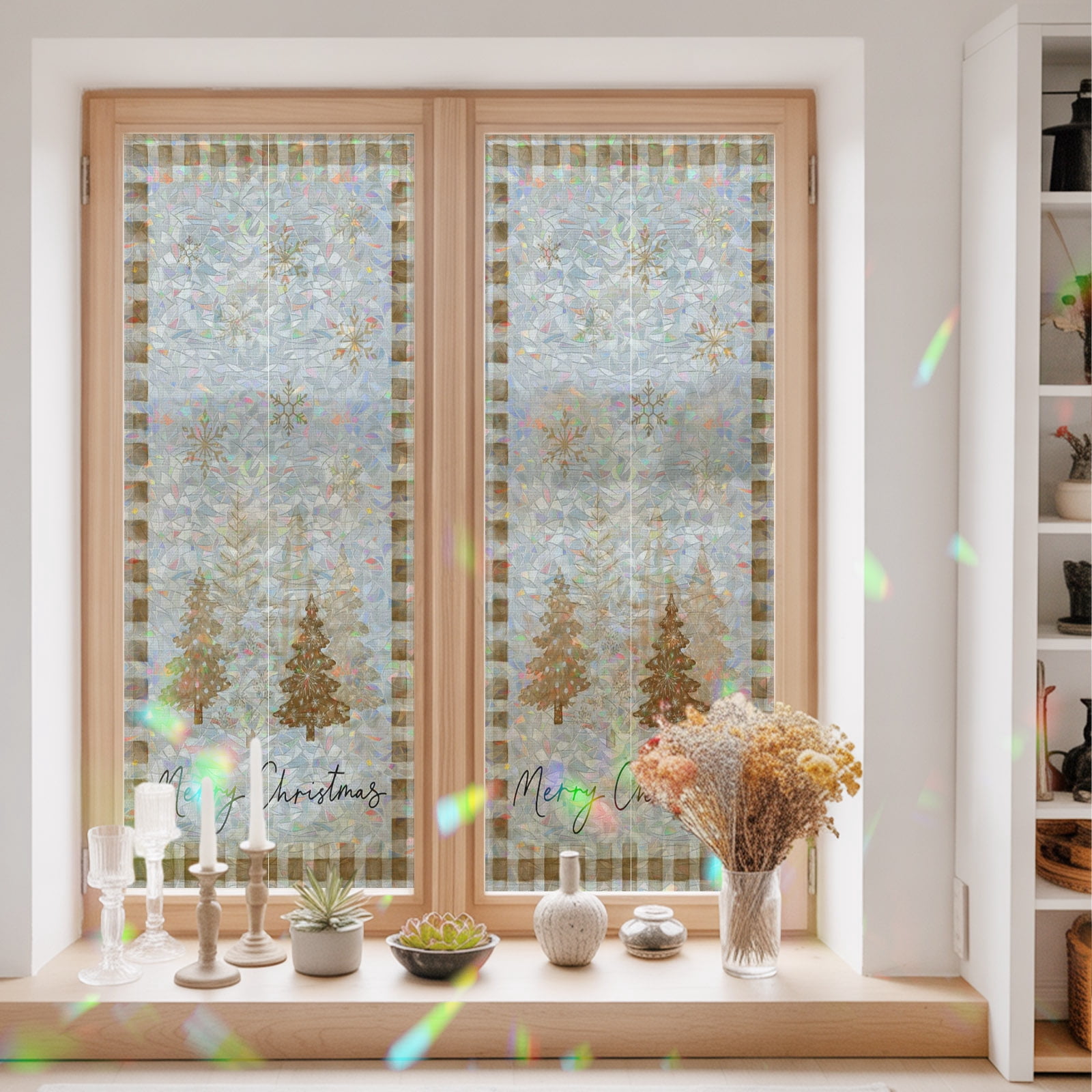 Window Privacy Film Decorative, Brown Christmas Tree Stained Glass ...