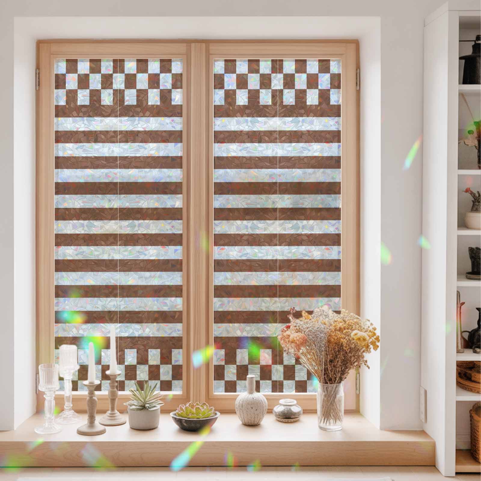 Window Privacy Film Decorative, Brown Stripes Stained Glass Window Film ...