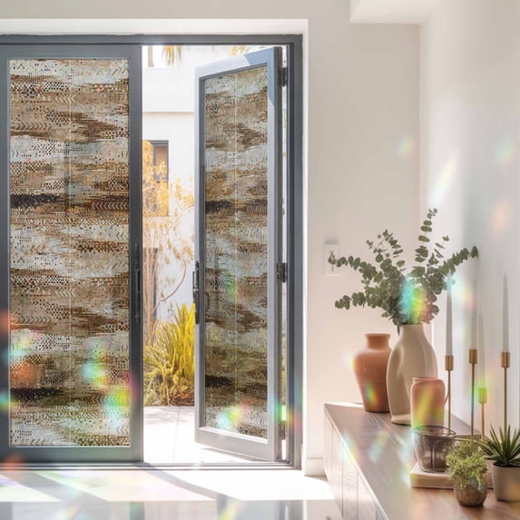 Windows Apps Retro Window Privacy Film Decorative, Brown Vintage Stained Glass Window Film ...