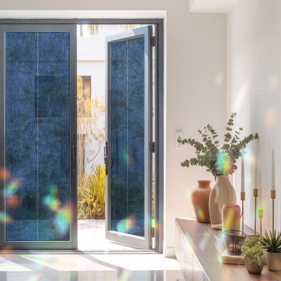 Window Privacy Film Decorative, Dark Blue Stained Glass Window Film for ...