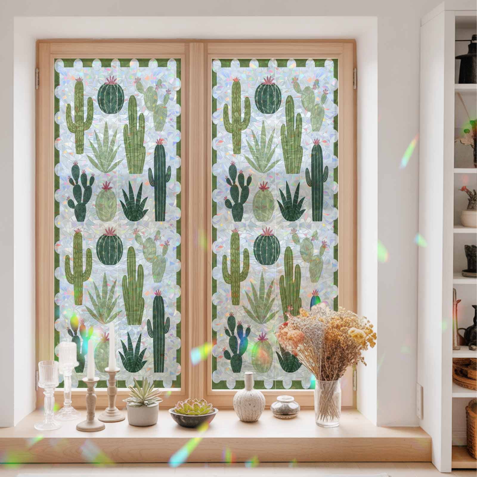 Window Privacy Film Decorative, Desert Cactus Stained Glass Window Film ...