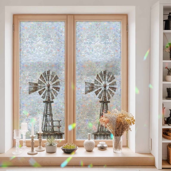 Windows Apps Retro Window Privacy Film Decorative, Farmhouse Windmill Stained Glass Window ...