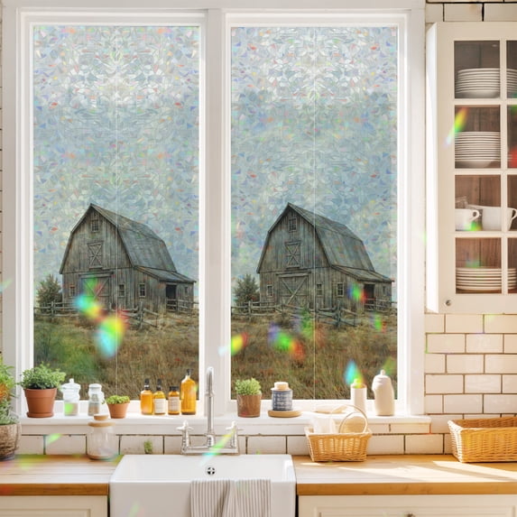 Window Privacy Film Decorative, Farmhouse Wood Barn Stained Glass ...
