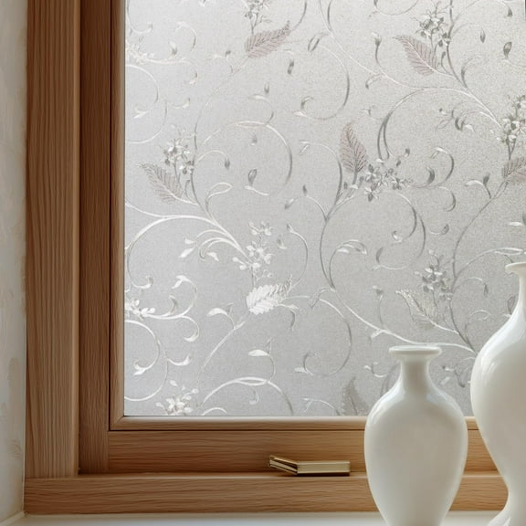 Window Privacy Film Decorative for Front Door, Bathroom Static Cling Stained Glass Sticker Opaque Heat Control UV Blocking Non-Adhesive for Home Windows,Horsetail