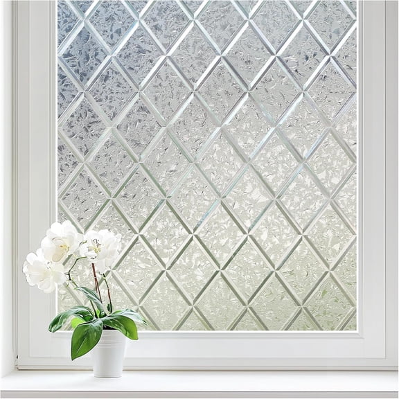 Window Privacy Film Decorative Frosted Glass Window Film, Sun Blocking Stained Glass Clings, Static Cling Removable Stickers for Home Door Coverings, Lattice Pattern 29.5" x 78.7"
