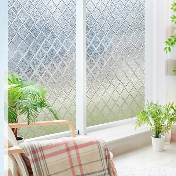 Window Privacy Film Decorative Frosted Glass Window Film, Sun Blocking Stained Glass Clings, Static Cling Removable Stickers for Home Door Coverings, Lattice Pattern