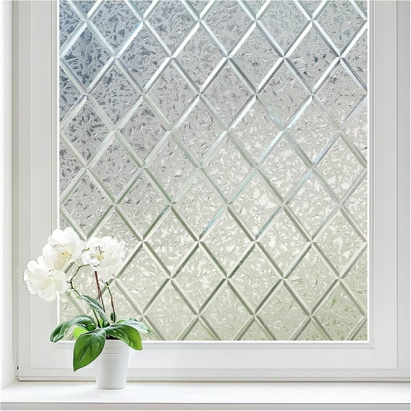 Window Privacy Film Decorative Frosted Glass Window Film, Sun Blocking Stained Glass Clings, Static Cling Removable Stickers for Home Door Coverings, Lattice Pattern 17.5" x 157.4"