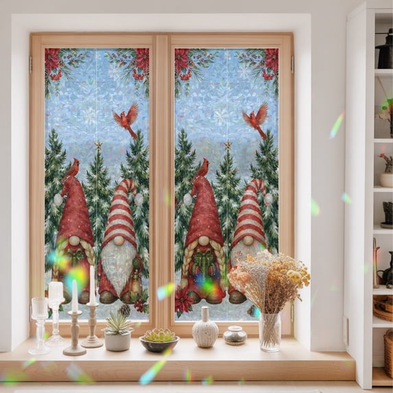 Window Privacy Film Decorative, Light Blue Christmas Gnomes Stained ...