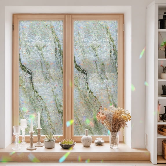 Window Privacy Film Decorative, Marble Texture Stained Glass Window ...