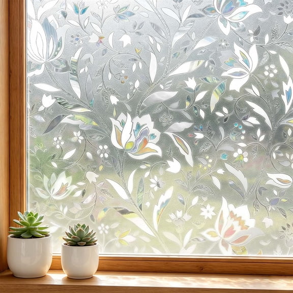 Window Privacy Film, Decorative Rainbow Glass Window Decal, Sun Blocking Static Cling Removable Stickers for Home Kitchen Office Door, 7.5" x 78.7"