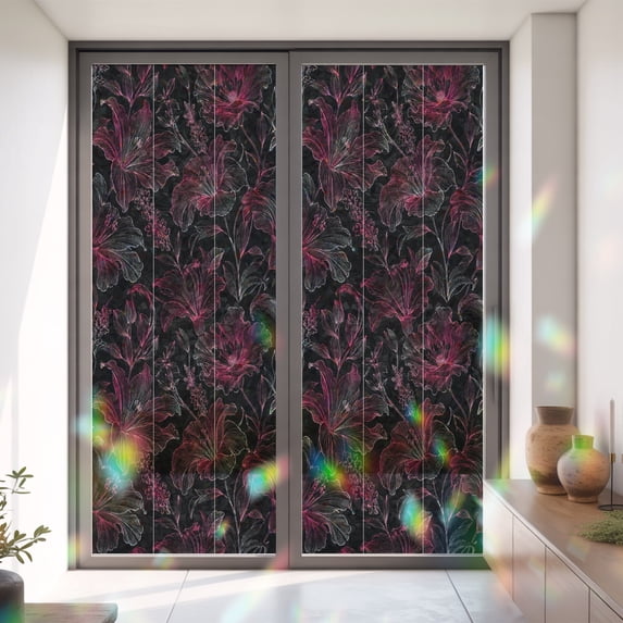 Window Privacy Film Decorative, Red Black Floral Stained Glass Window ...