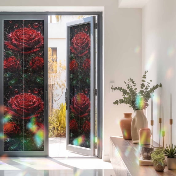 Doog Spring Window Privacy Film Decorative, Red Roses Stained Glass Window Film for ...
