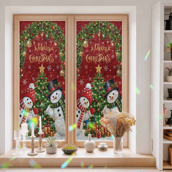 Tree Staining Window Privacy Film Decorative, Red Snowman Christmas Stained Glass ...