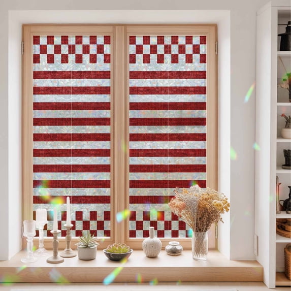 Windows Apps Retro Window Privacy Film Decorative, Red Stripes Stained Glass Window Film ...