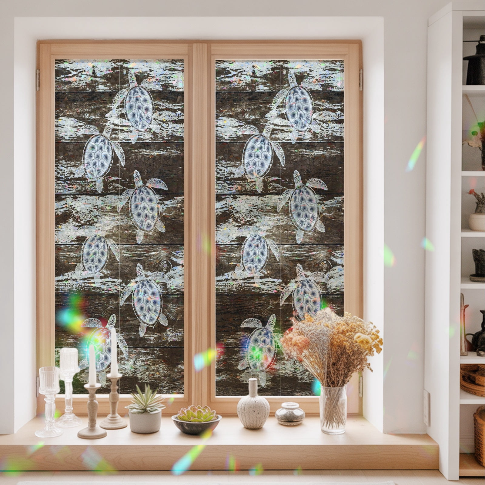 Window Privacy Film Decorative, Sea Turtles Stained Glass Window Film ...