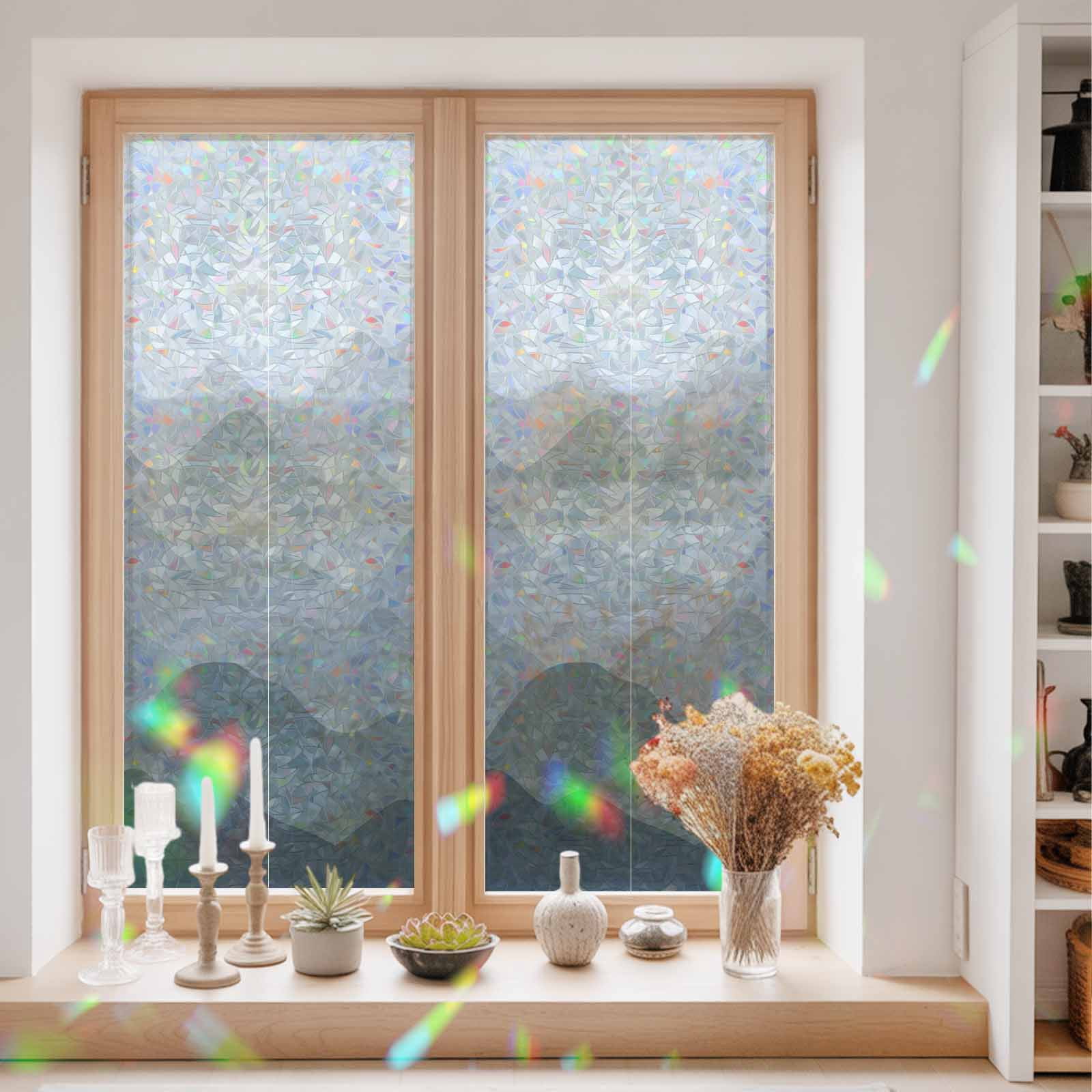 Window Privacy Film Decorative, Slate Blue Ombre Waves Stained Glass ...