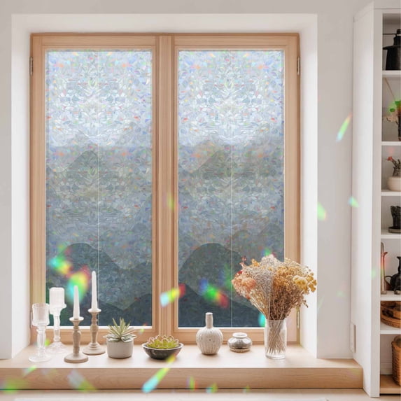 Window Privacy Film Decorative, Slate Blue Ombre Waves Stained Glass ...