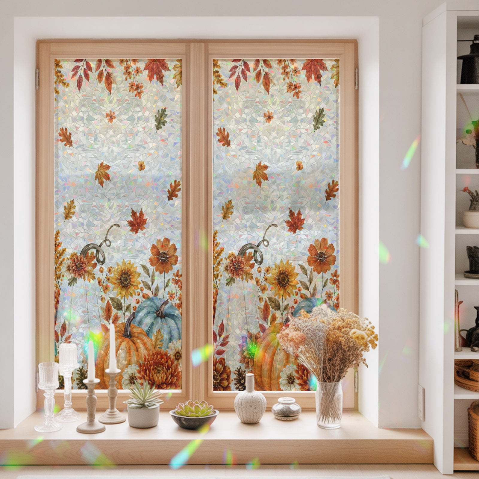 Window Privacy Film Decorative, Thanksgiving Fall Stained Glass Window ...
