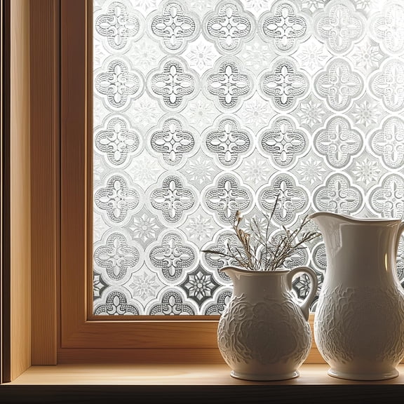Window Privacy Film Decorative Window Film for Home, 17.7x78.7 inch Front Door, Home, Static Cling Stained Glass Sticker Opaque Heat Control UV Blocking Non Adhesive Flowering Crabapple